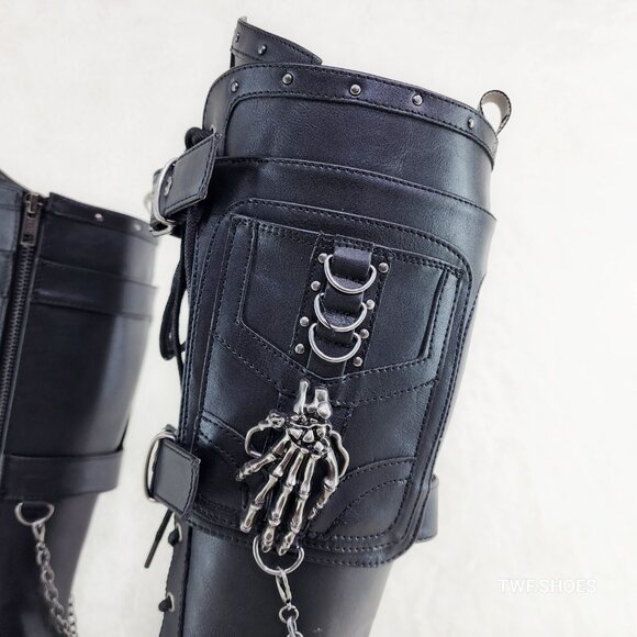 Demonia Black Combat Boots with Chains - Picture 5 of 12